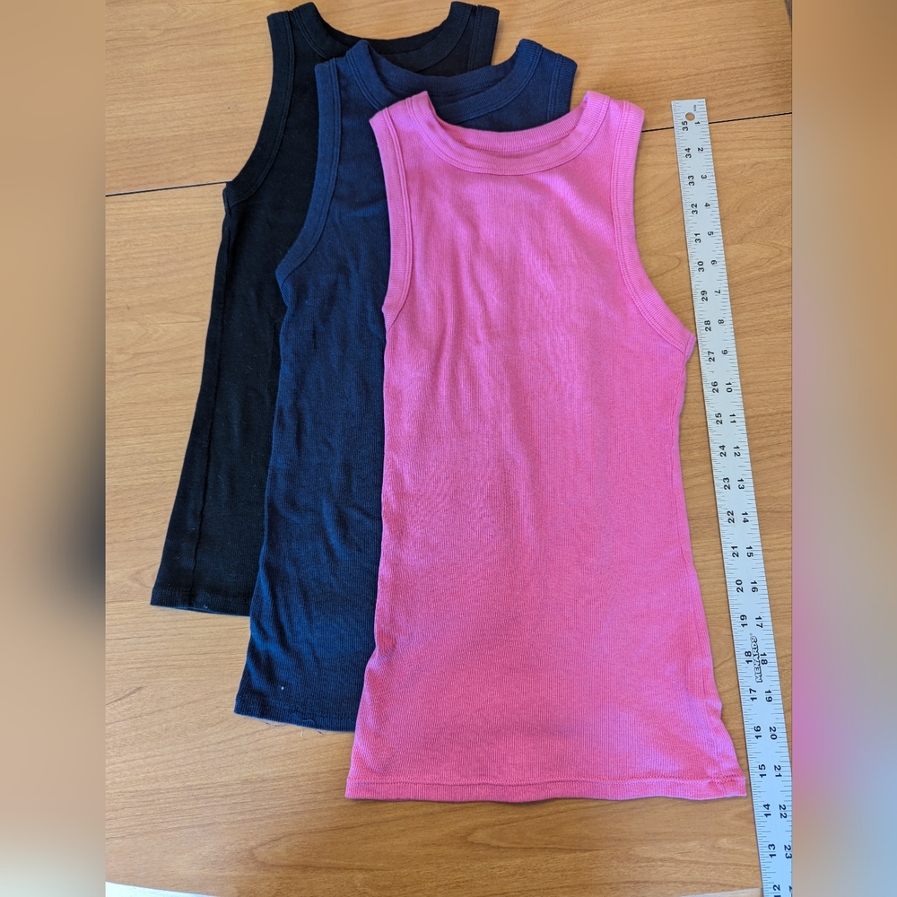 Three Sleeveless Tops - Pink Navy Black